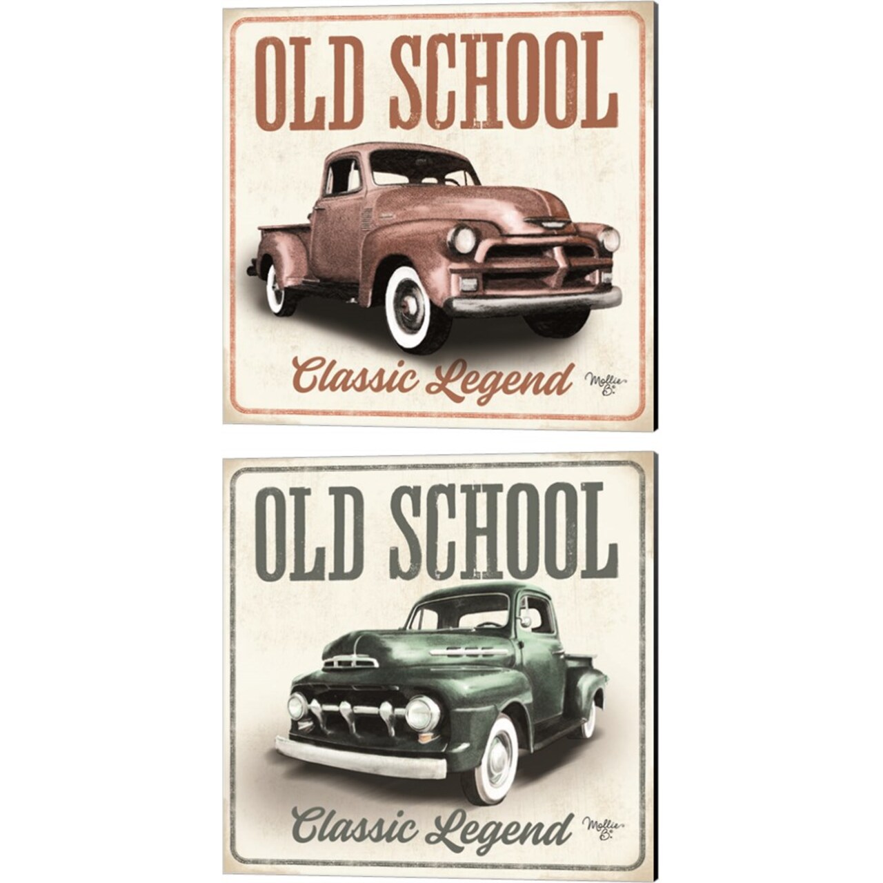 Old School Vintage Trucks by Mollie B. 14" x 14" Canvas Wall Art (Set of 2)